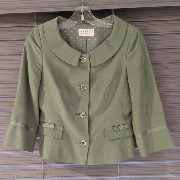 Sage Blazer & Silk Skirt Set Jackets & Blazers - Precise Petite Sage Green Linen Blend Blazer & Silk Floral Skirt Set Size 6